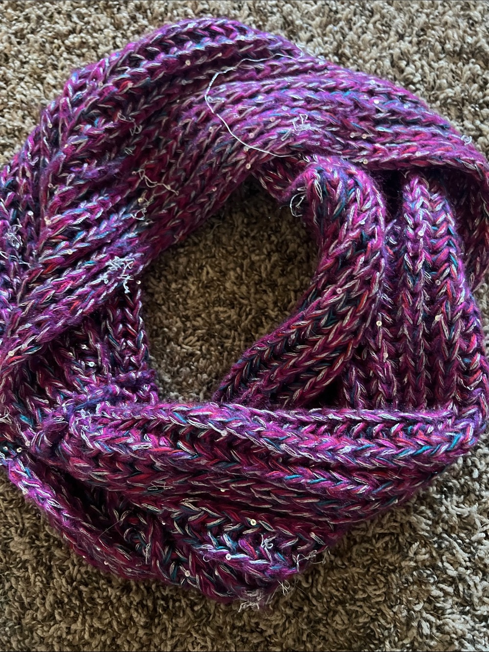 Cozy Sparkle Knit Infinity Scarf - Purple